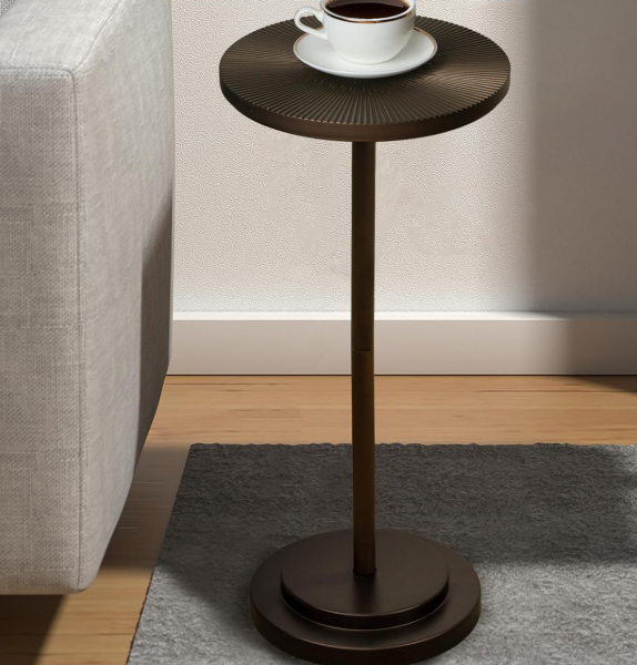 Carved-Top Martini Table With Weighted Base; Brown Finish