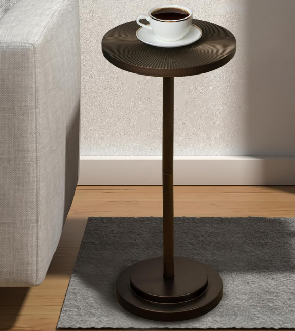 Carved-Top Martini Table With Weighted Base; Brown Finish